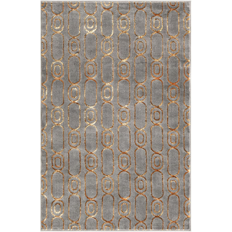 Tapis contemporain gris et gris Vincente, Rectangle 4 pi 1 po x 6 pi 1 po