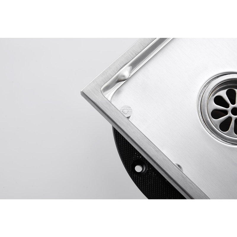 Drain de plancher de douche carré 6 po, Nickel brossé