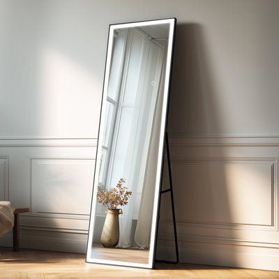 Framed Full-Length LED Mirror with Tempered Glass & Anti-Desilvering – Bright 3-Color Lighting, Stable Multi-Installation