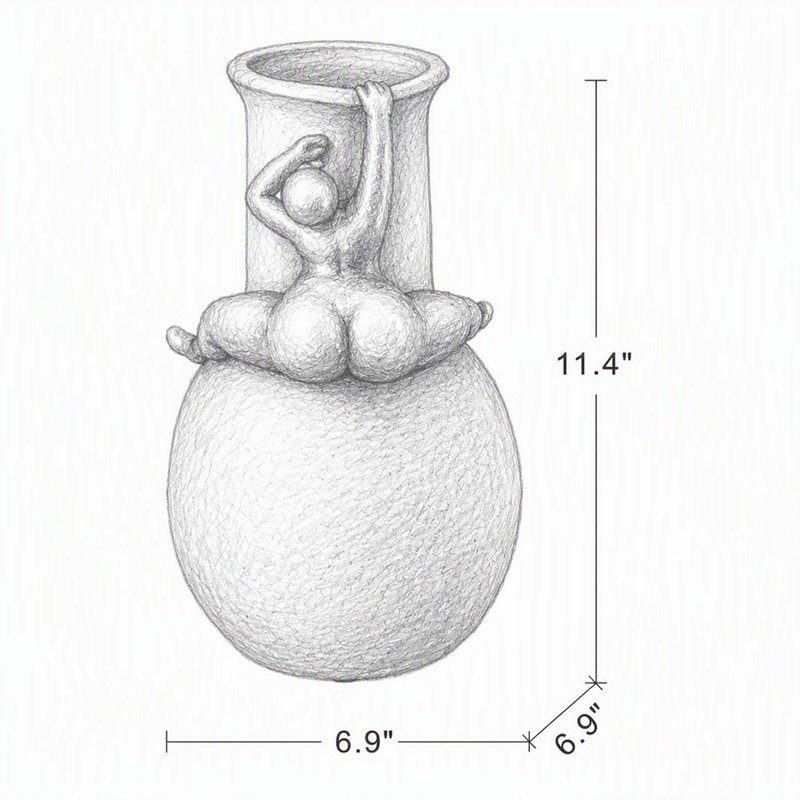 Vase moderne sculptural avec figurine 3-D dorée ludique, vase décoratif texturé neutre pour le salon, table basse, tablette décorative