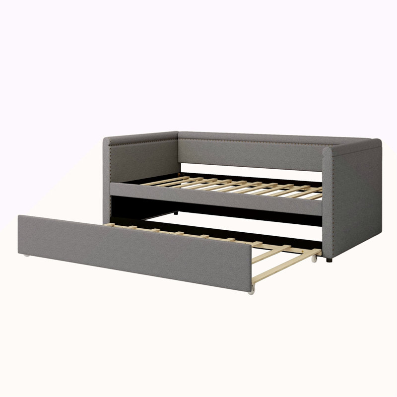 Lit de jour rembourré de style moderne avec lit gigogne pour chambre d'amis, petite chambre, salle d'étude, gris, Gris