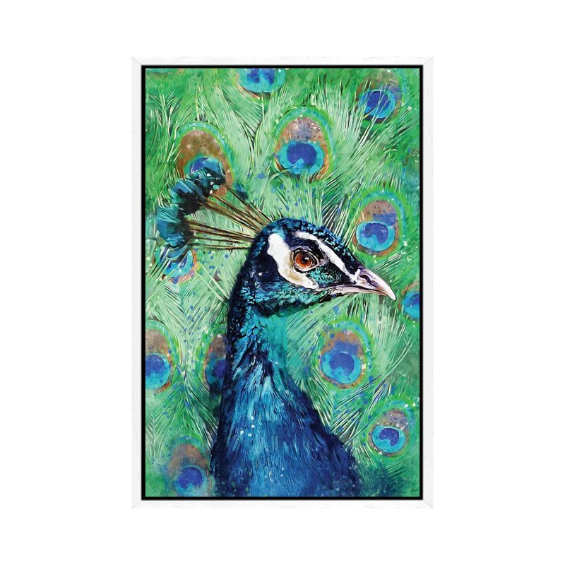 Peacock by Louise Goalby - Gallery-Wrapped Canvas Giclée on Canvas, 66.04 cm H x 45.72 cm W, White Floater Framed