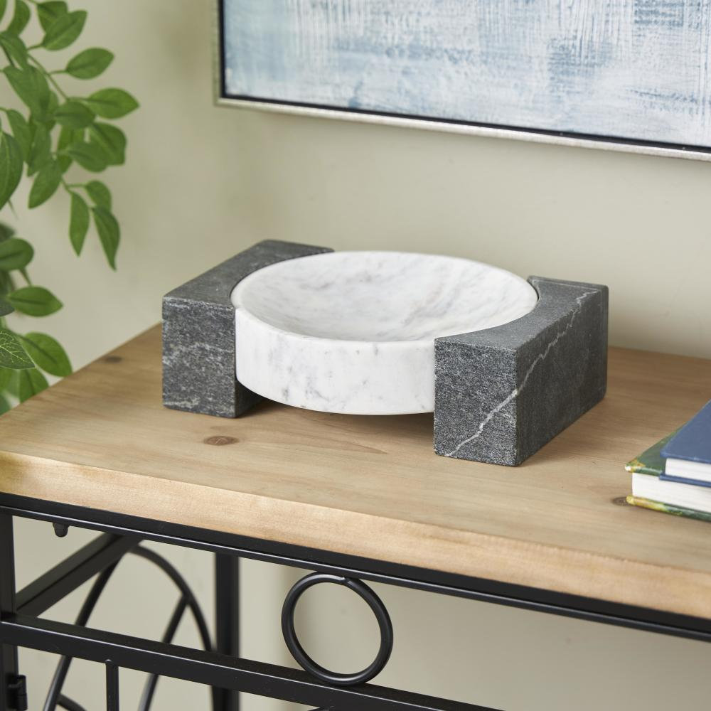 Round Genuine Marble Decorative Tray, 3.2" H x 10.15" W x 7.95" D