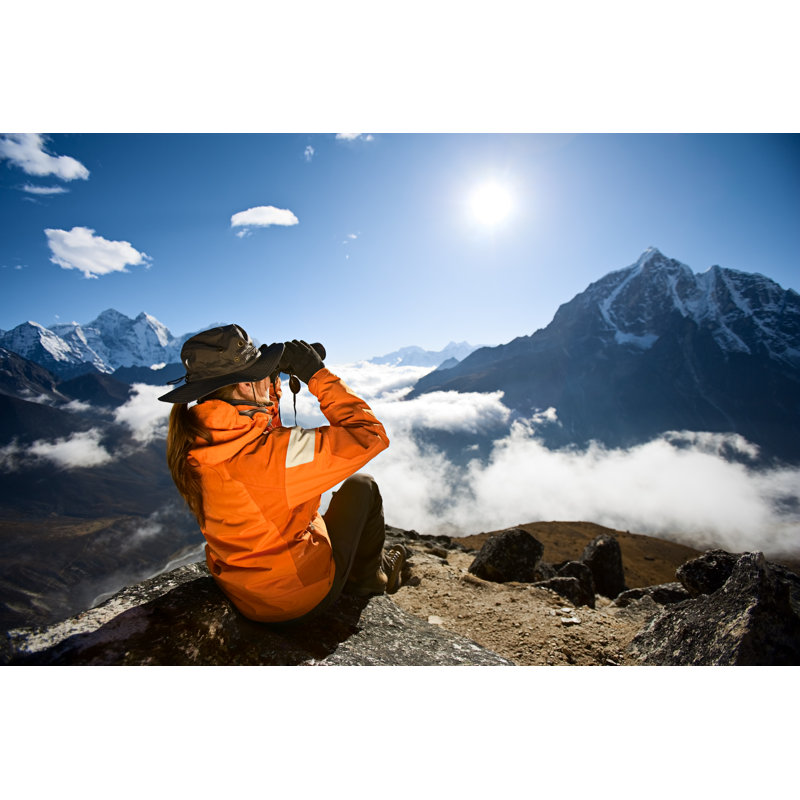 Woman Is Looking Through Binoculars by Hadynyah - No Frame Art Prints on Canvas, 30cm H x 46cm W
