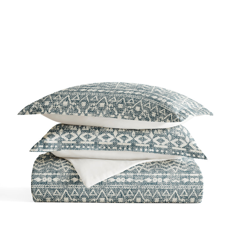 Navy and White Geometric Print King/CalKing Duvet Cover Set