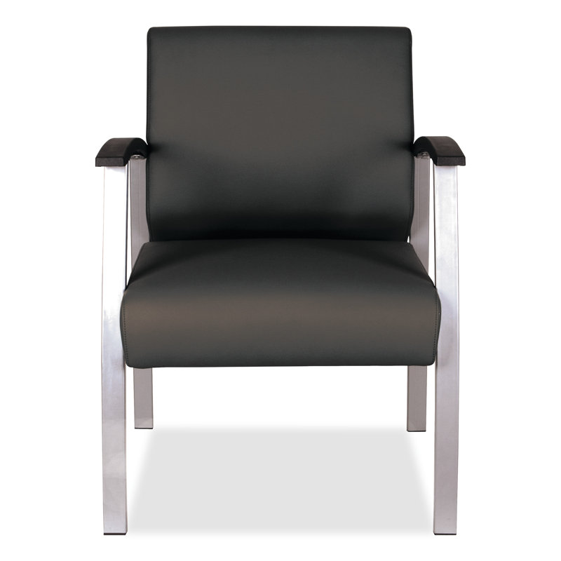 Black Leather Mid-Back Guest Chair with Metal Frame