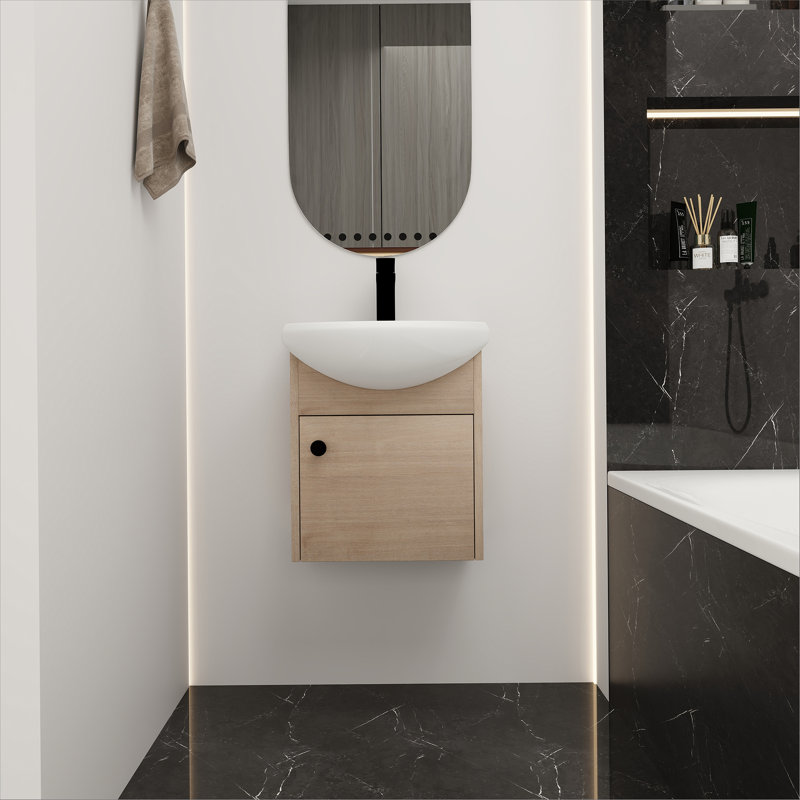 Petit meuble-lavabo de 18 po avec lavabo en céramique, fixation murale