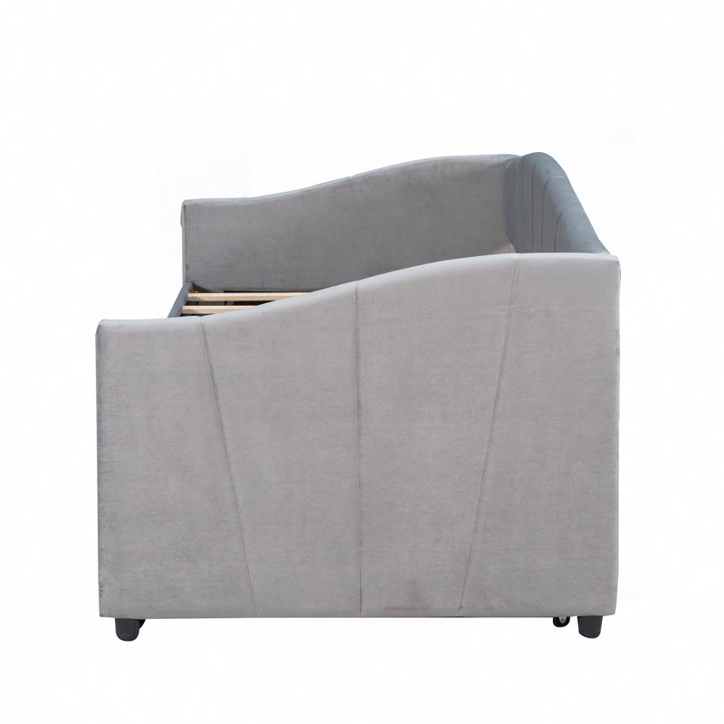Kacy Upholstered Daybed with Trundle, Sofa Bed, Gray, Twin