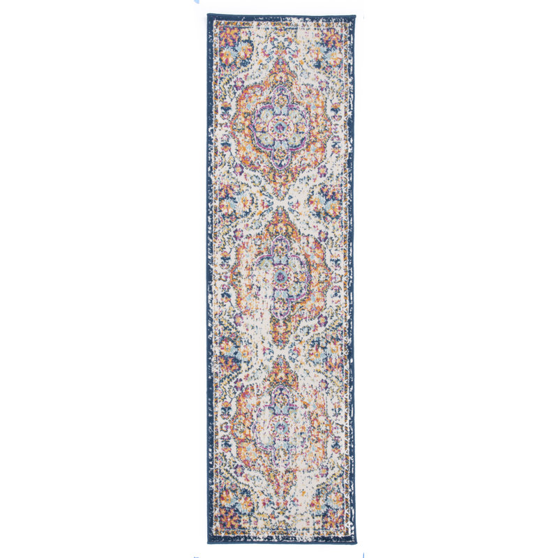 Beverly Oriental Orange/Blue/Cream Area Rug, Runner 2' x 7'
