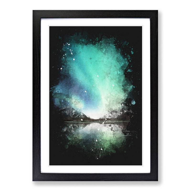 Northern Lights over Skagsanden Beach - Picture Frame Graphic Art Print, 87cm H x 62cm W x 2cm D, Black Framed