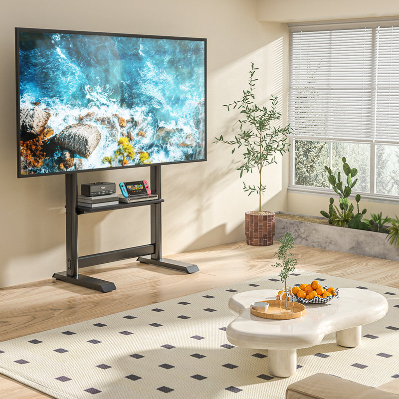 Meuble télé universel pour plancher à hauteur réglable jusqu'à 90 pouces, Noir
