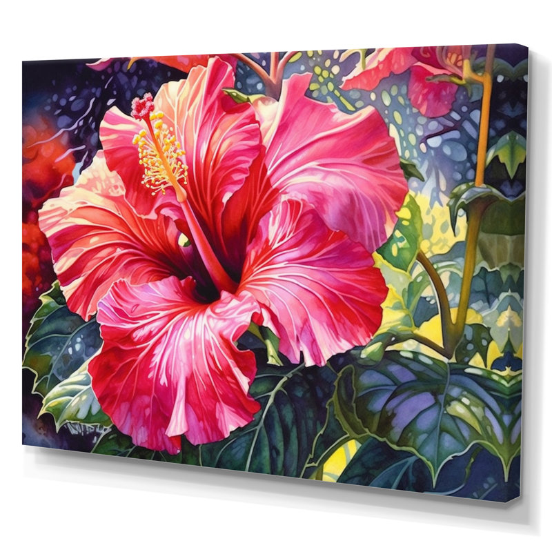 Hibiscus rouge tropical harmonie II, H 34 po x l 44 po x P 1 po, Toile tendue