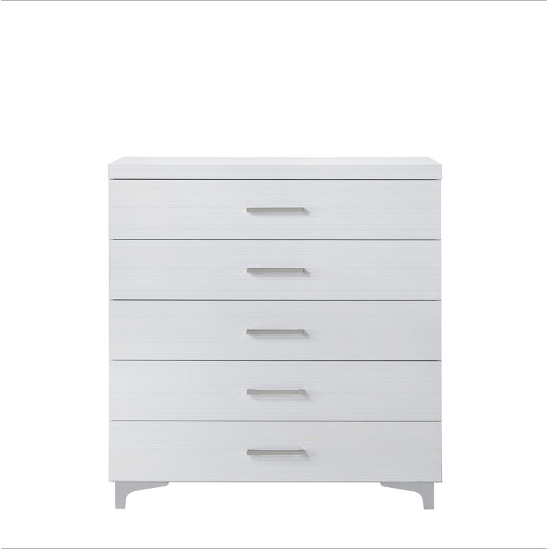 Commode blanche à 5 tiroirs avec pieds en métal