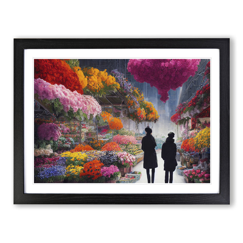 Entrancing Flower Market - Single Picture Frame Print, Black, 25cm H x 34cm W