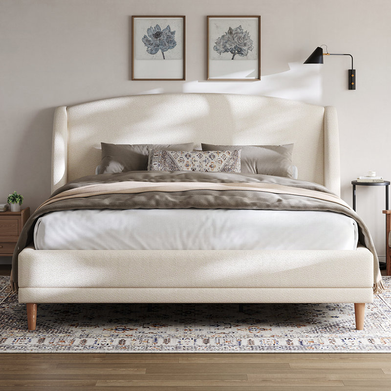 Upholstered Bed Frame With Wingback Headboard