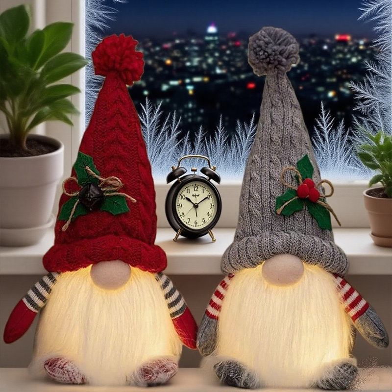 2 pièces illuminent les gnomes de Noël illuminant les gnomes de Noël en peluche des poupées de père Noël scandinaves (gris)