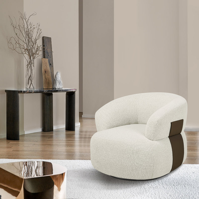 Kieon 33'' Wide 360 Degree Swivel Modern & Comfort Barrel Chair, Beige Boucle