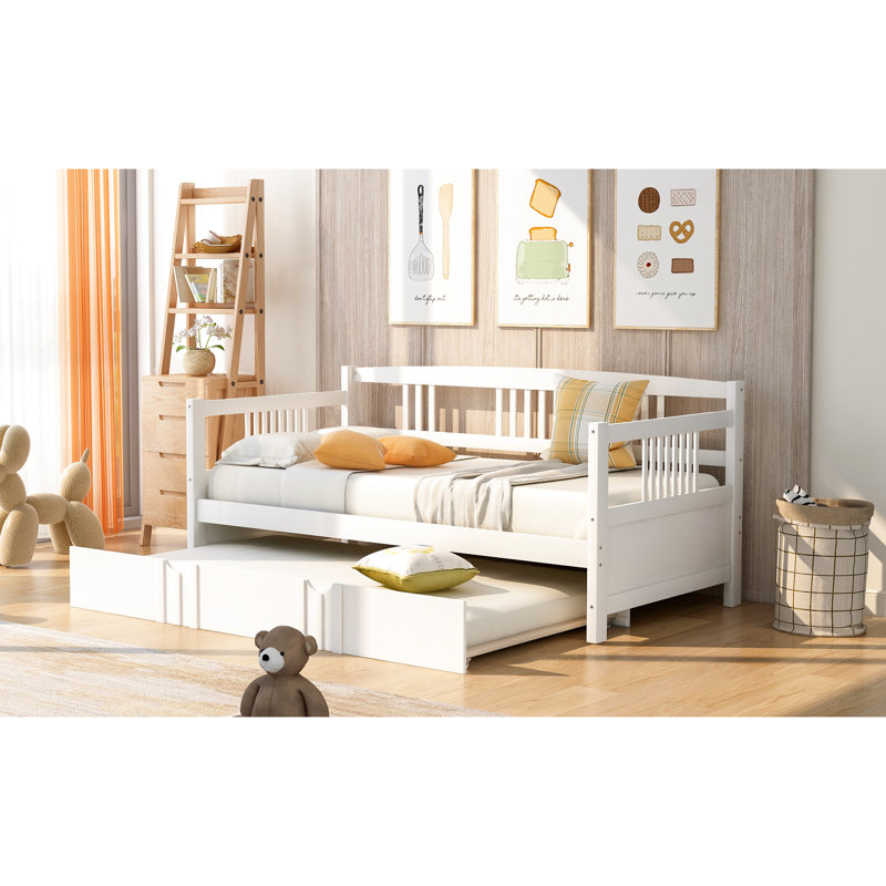 Structure de lit de jour simple avec lit gigogne, fabriquée en bois de qualité pour des besoins polyvalents Structure solide coulissante blanche