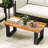 Teak Wood Patio Table With  River Feel Epoxy Tabletop Indoor Outdoor Side Table