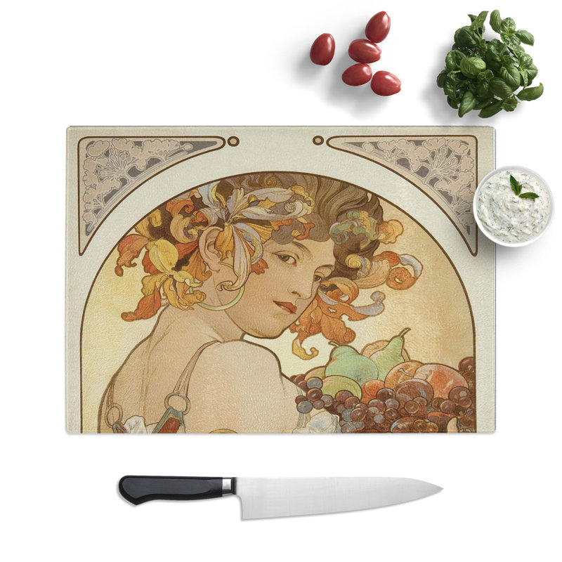 Fruit by Alphonse Mucha Chopping Board, 0.4cm H x 28.5cm W x 39cm L