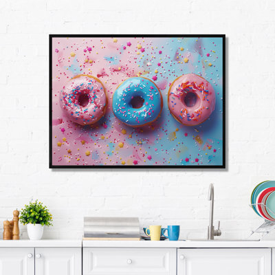 Delicious Pink And Blue Sparkle Donuts I - Food Donuts Wall Decor