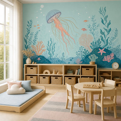 Décoration murale sous-marine amovible méduse océan