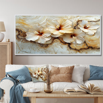Citronnelle, fleurs d'hibiscus sur fond de marbre crème - art mural hibiscus