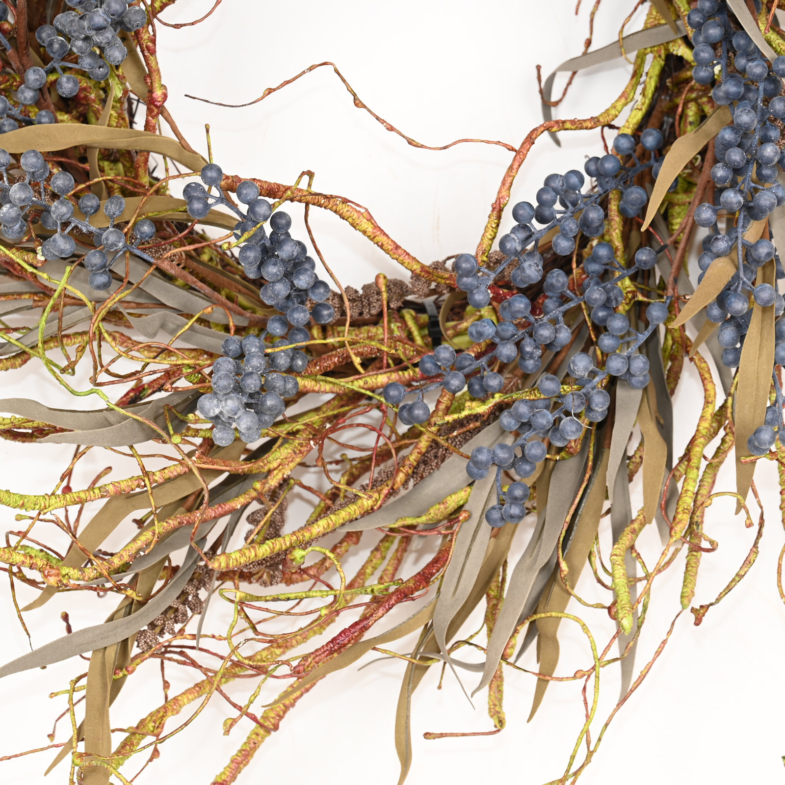 26" Handcrafted Grass, Berry Thanksgiving Wreath, Blue