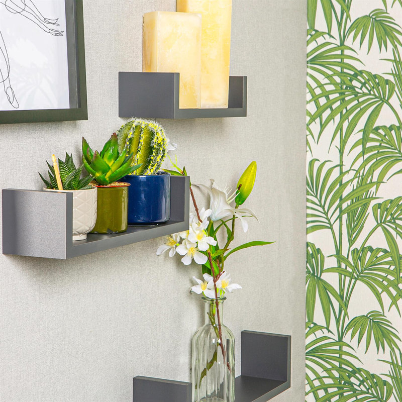 Harbour Housewares - Modern U Shaped Floating Wall Shelves - 42cm, Dark Grey