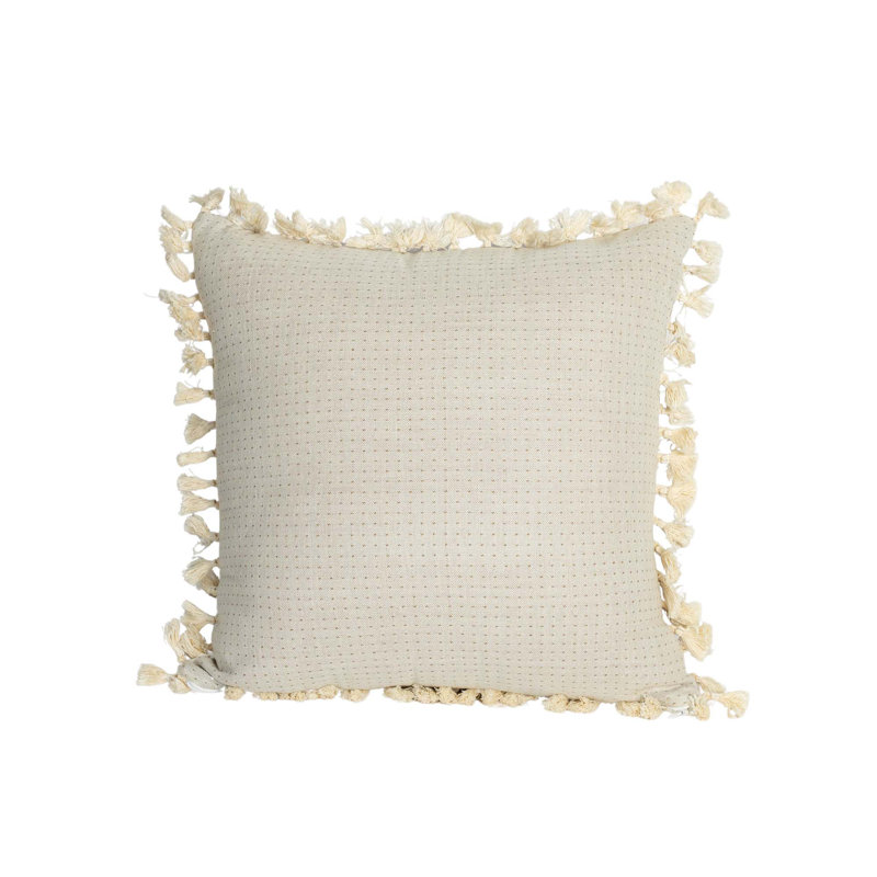 Handwoven Light Brown Cotton Reversible Throw Pillow with Tassels
