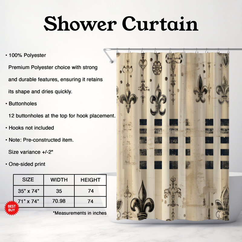 Rideau de douche Elegant Damask - Premium, H 74 po x l 71 po