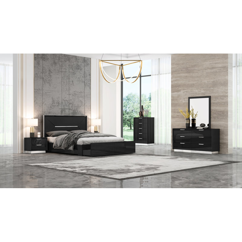 Commode double 6 tiroirs Aspinwall, Noir lustré