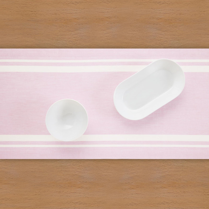 French Stripe - 100% Pure Linen Table Runner, 48" x 14", White/Dusty Pink