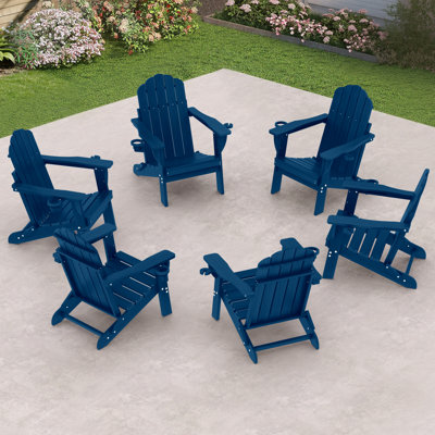 HDPE Adirondack Foldable Chair Wood Texture With Cup Holder(Set Of 6)