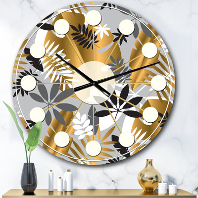 Motif géométrique luxueux de feuillage de jungle - horloge murale moderne Mid-Century