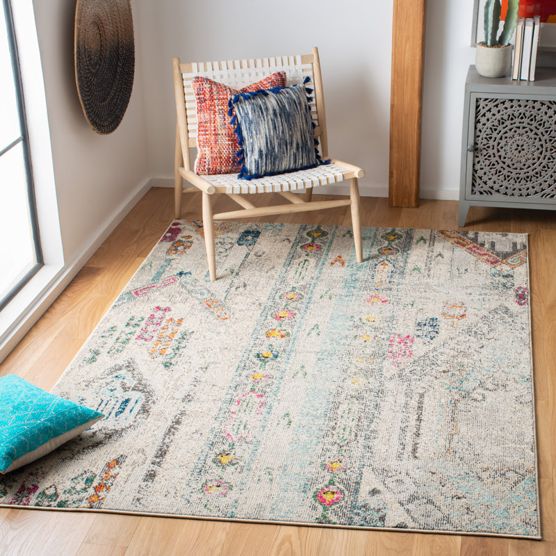 Tapis gris / bleu Felty Ikat, Rectangle 5 pi 3 po x 7 pi 6 po