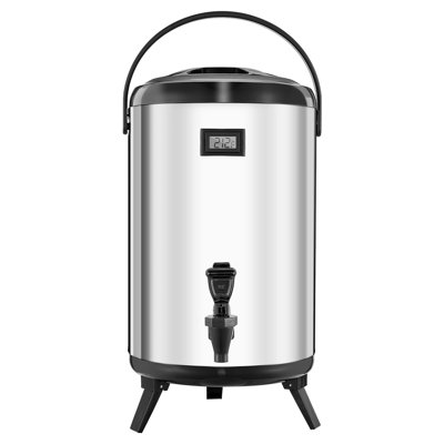 Distributeur de boissons isolé, serveur de boissons thermiques en acier inoxydable de 3,2 gallons / 12 litres avec robinet et affichage de la température, convient aux boissons chaudes et froides, au thé et à l'eau dans les cafés et les restaurants, argent