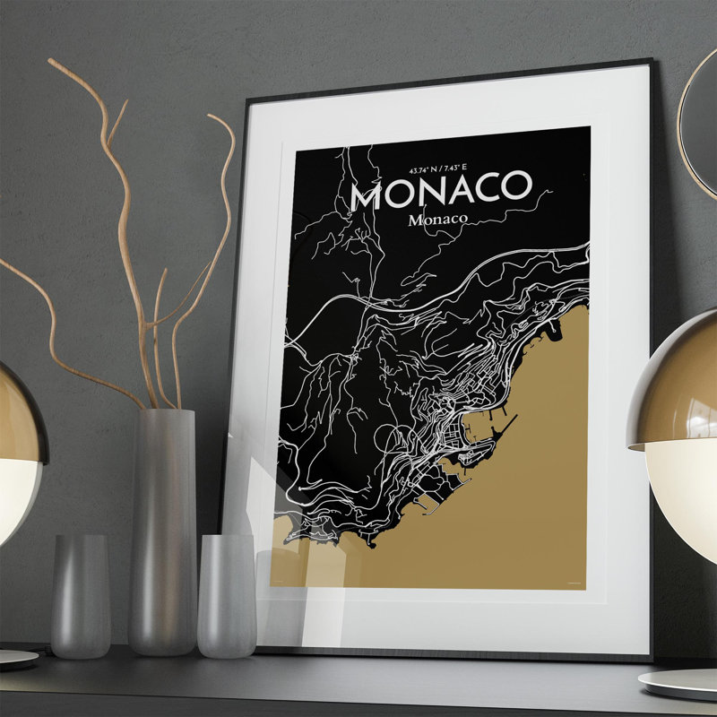 Monaco City Map In Luxe - No Frame Print, 36cm H x 24cm W x 0.05cm D