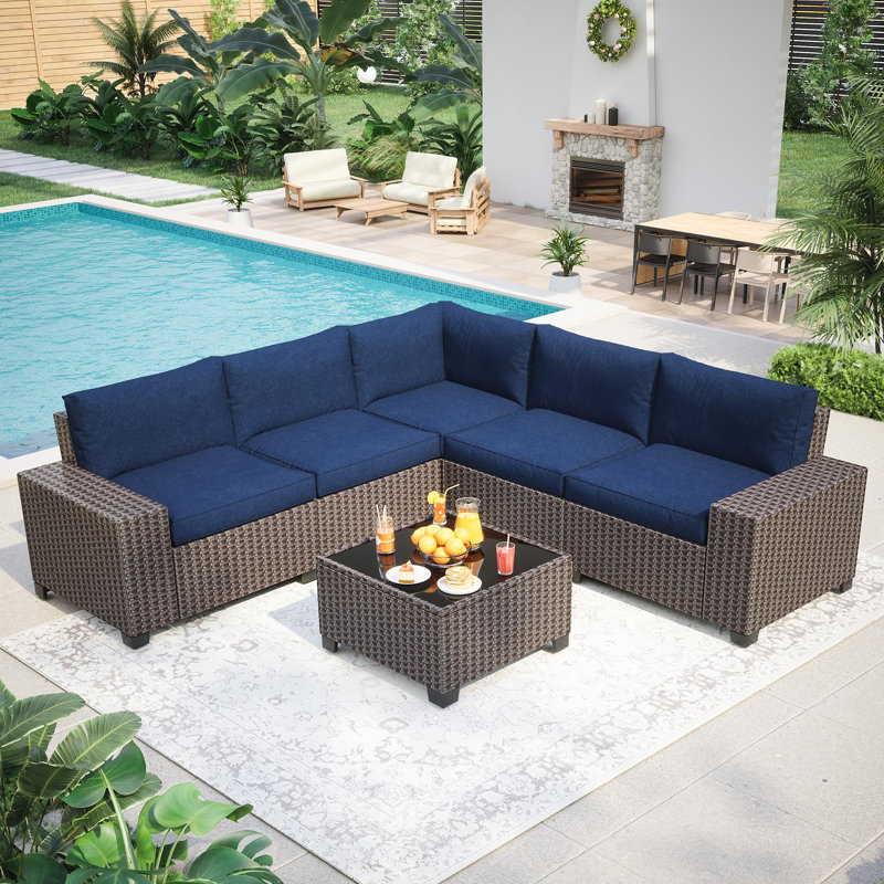 Ensemble de meubles de patio 6 pièces, canapé modulaire en osier pour conversation, canapé brun