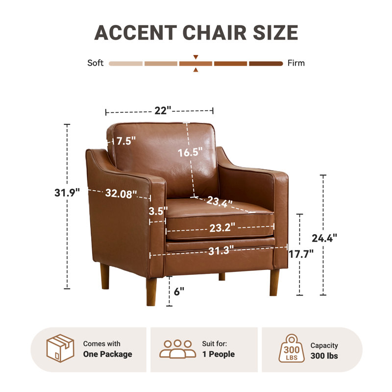 32" W Modern Soft Faux Leather Chair, Dark Brown Faux Leather