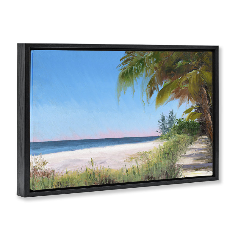 Toile flottante encadrée «Tropical Shady Path» par Christine Reichow, Cadre flottant noir de jais, H 17 po x l 25 po