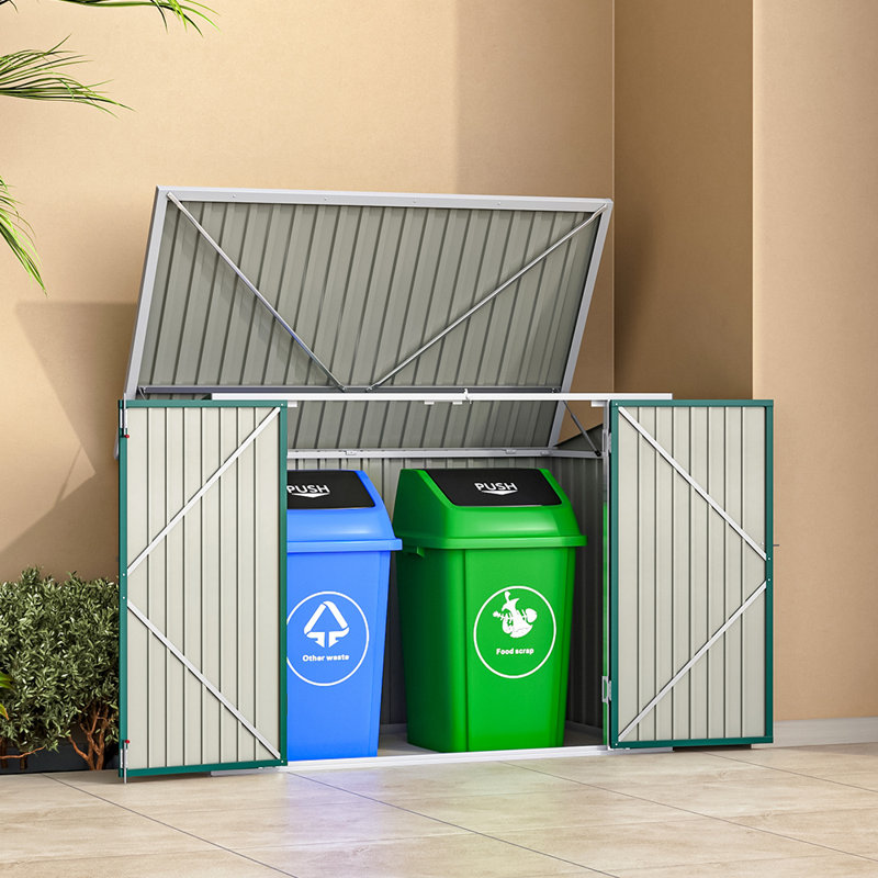 Atrice 6 ft. W x 3 ft. D Metal Garbage Shed, Green