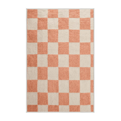 Tapis beige à carreaux lavable à la machine