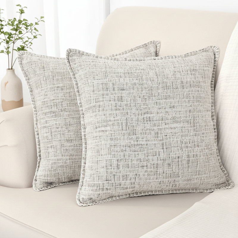 Housses de coussin en chenille douce avec bord cousu, Blanc, crème, 24 po x 24 po, Housse de coussin seulement - sans coussin