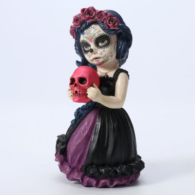 6.1 in H Cosplay Kids - Day Of The Dead Holding Pink Skull, Poly Resin