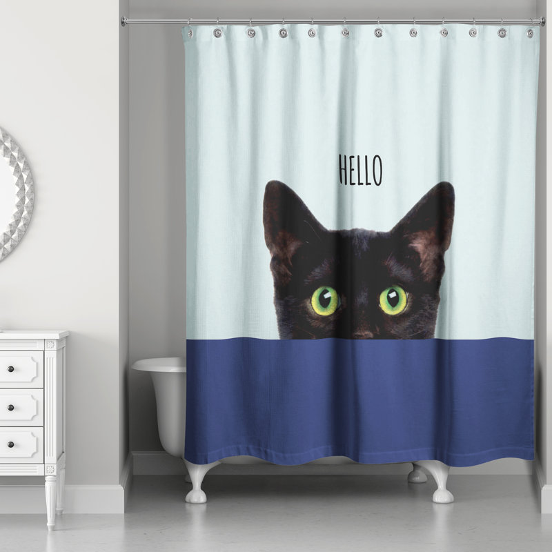Rideau de douche simple Cats Collection, Bleu sarcelle / bleu marine