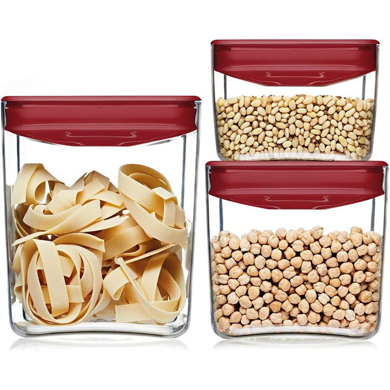 ClickClack Small 3pc Cube Canister Set, Red/Clear