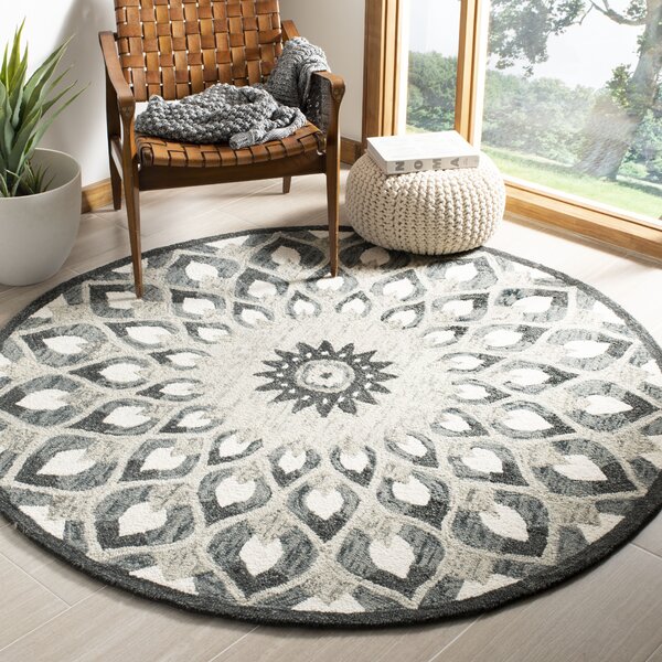 Swind Oriental Hand-Tufted Wool Charcoal/Ivory Area Rug World Menagerie Rug Size: Round 7
