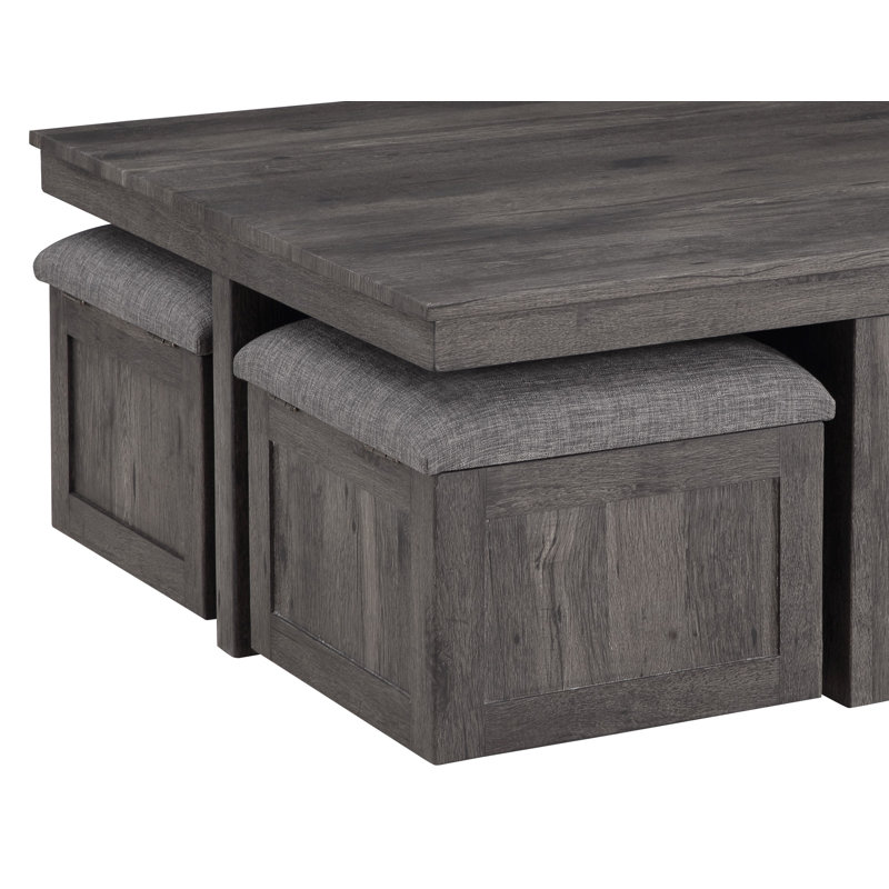 Rustic Coffee Table With Storage Stools, Rustic Brown
