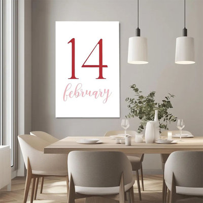 Canvas Wall Art - 14 February Love Theme, Handwritten Art Style - 24" x 36" for Bedroom and Living Room